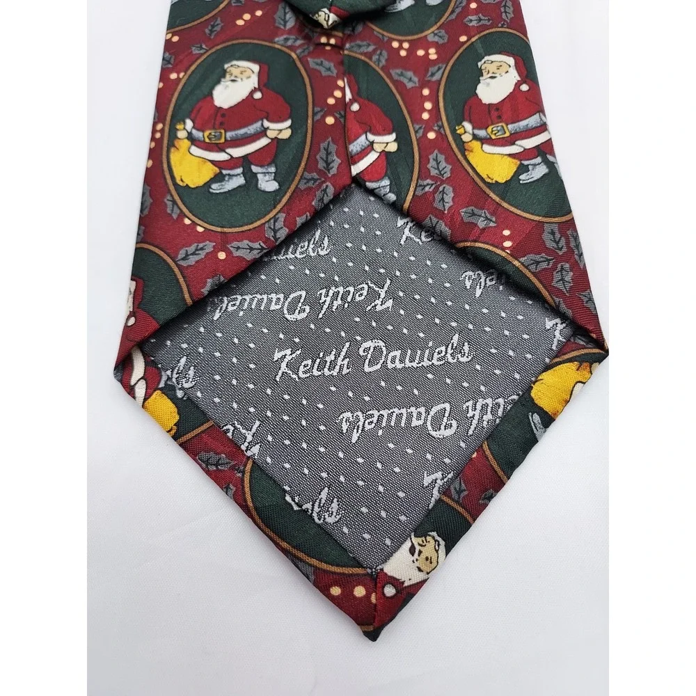 Keith Daniel Mens Christmas Tie Santa Claus Portrait Burgundy Holiday Silk Blend